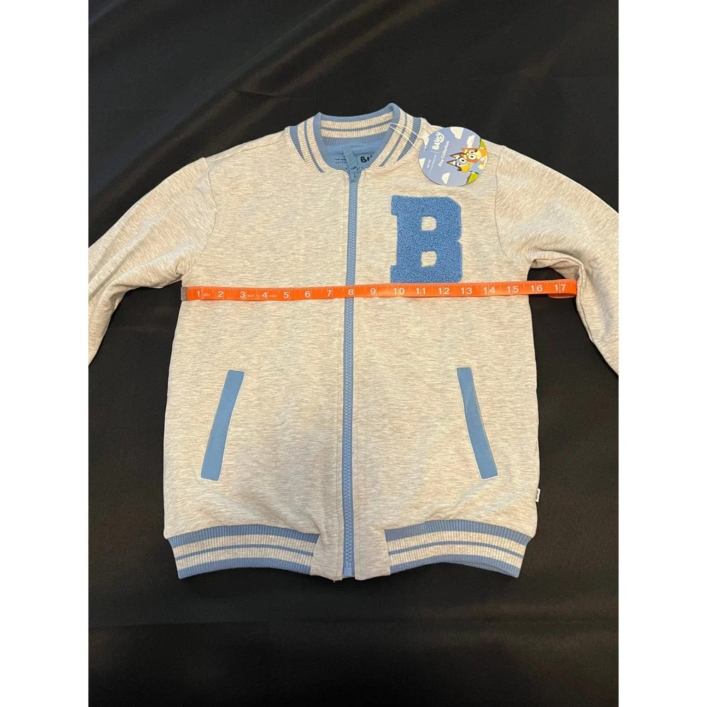 Little Sleepies Bluey Play Collection Varsity Jacket Grey Blue Size 8 NWT‎